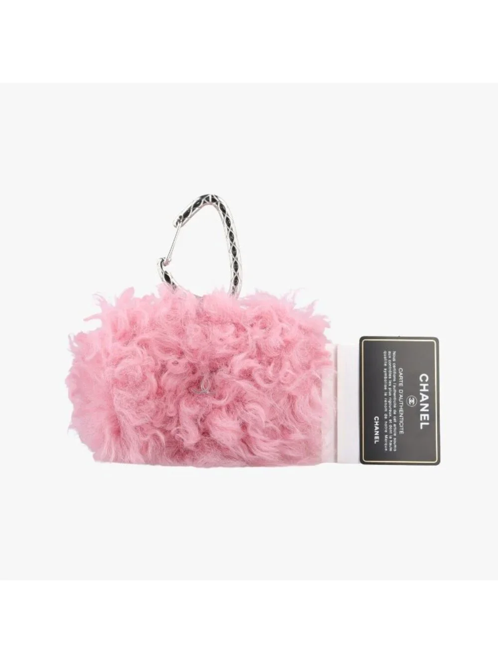 Chanel Shearling CC Hook Card Holder Pink Wool